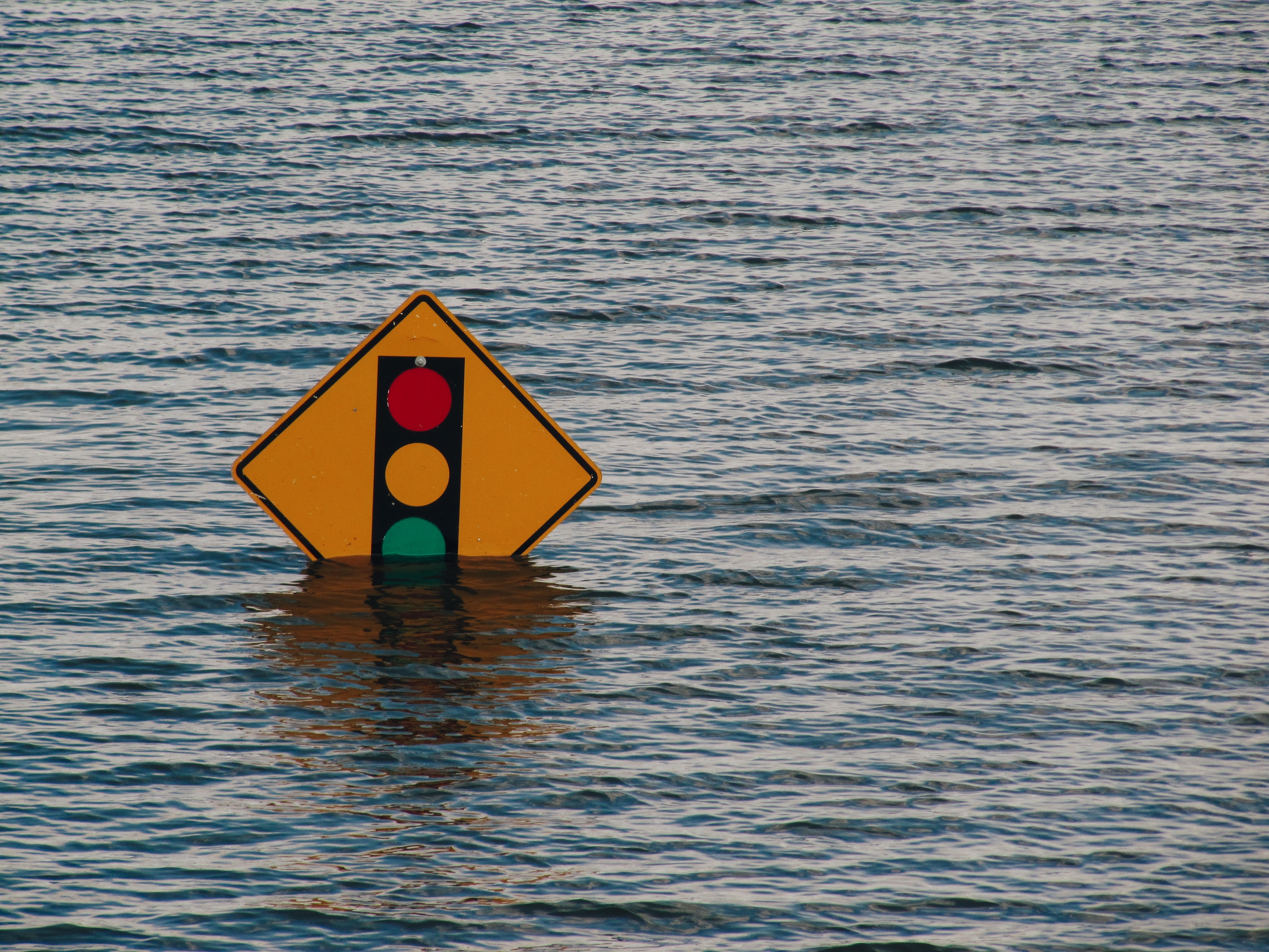 traffic sign in water unexpected circumstance